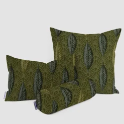 Dekostoff Premium Jacquard Doubleface Art Déco Blätter Fächer grün creme 1,4m Breite