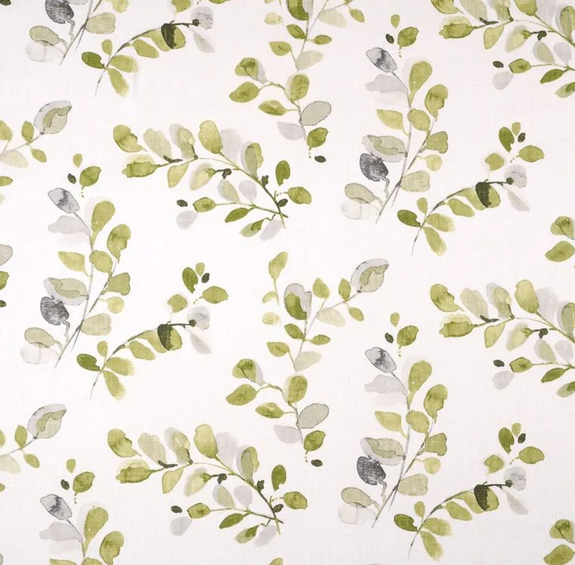 Dekostoff Ramie Leinenoptik Acacia Blätter weiß Aquarell grün 1,50m Breite