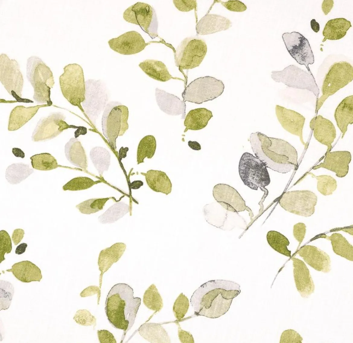 Dekostoff Ramie Leinenoptik Acacia Blätter weiß Aquarell grün 1,50m Breite