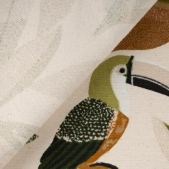 Dekostoff Vorhangstoff Guyane Blätter Kakadu natur khaki-grün 1,4m Breite