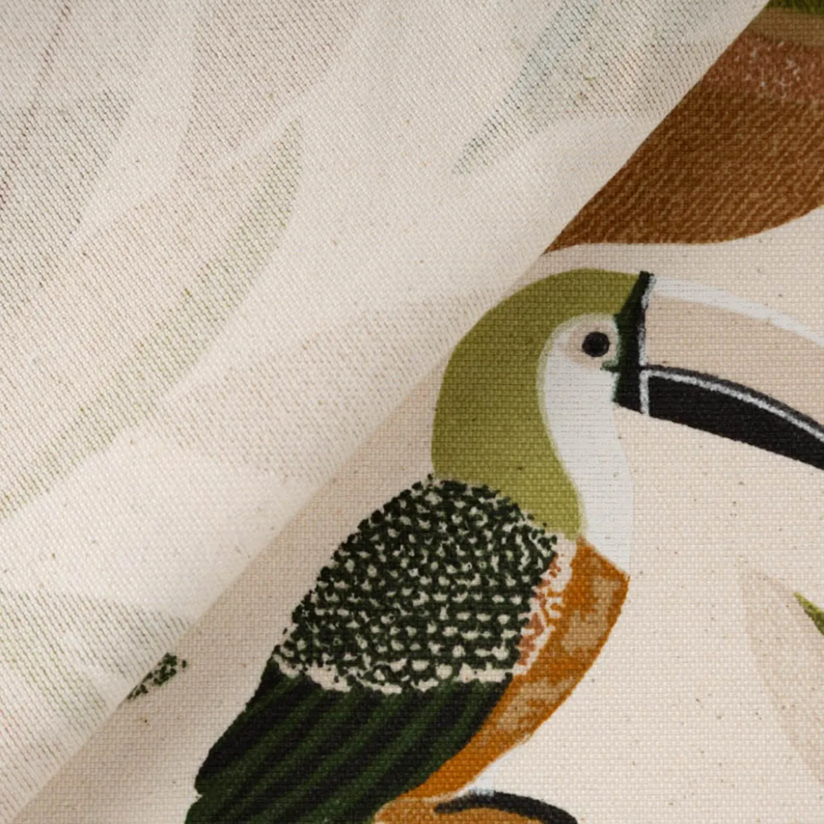 Dekostoff Vorhangstoff Guyane Blätter Kakadu natur khaki-grün 1,4m Breite