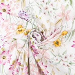 Dekostoff Vorhangstoff Popeline Digitaldruck Daffodil Spring Flower weiß rosa 1,40m Breite