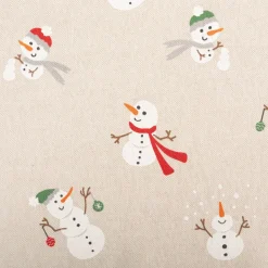 Dekostoff Weihnachtsstoff Leinenlook Xmas Happy Snowman Schneemann natur weiß 1,4m Breite