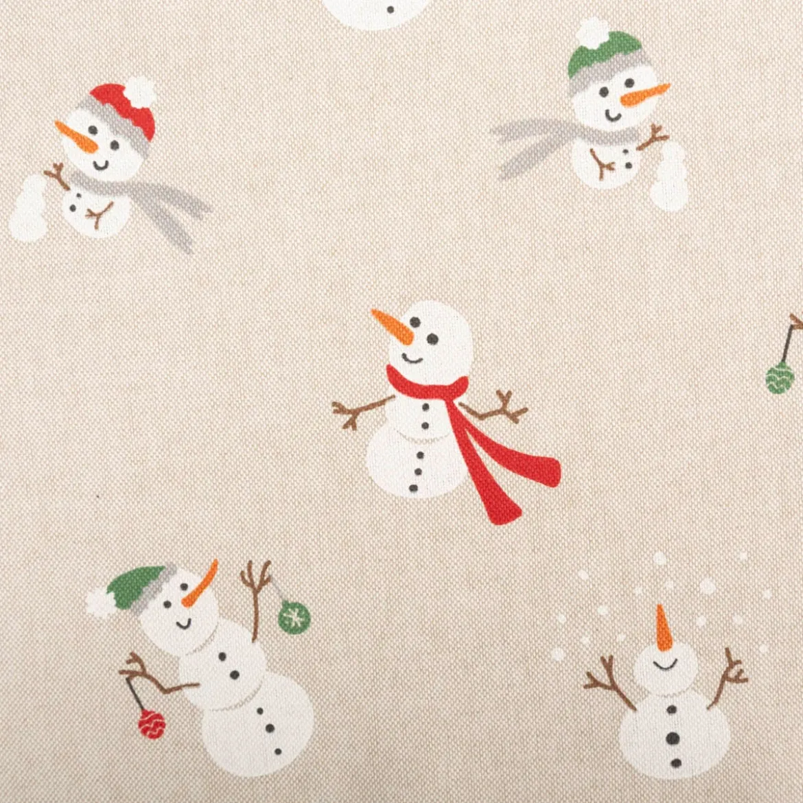 Dekostoff Weihnachtsstoff Leinenlook Xmas Happy Snowman Schneemann natur weiß 1,4m Breite