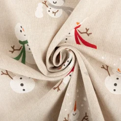 Dekostoff Weihnachtsstoff Leinenlook Xmas Happy Snowman Schneemann natur weiß 1,4m Breite