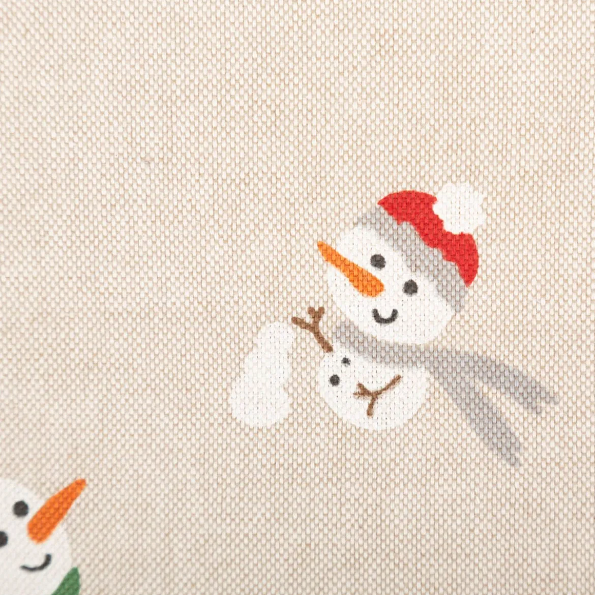 Dekostoff Weihnachtsstoff Leinenlook Xmas Happy Snowman Schneemann natur weiß 1,4m Breite
