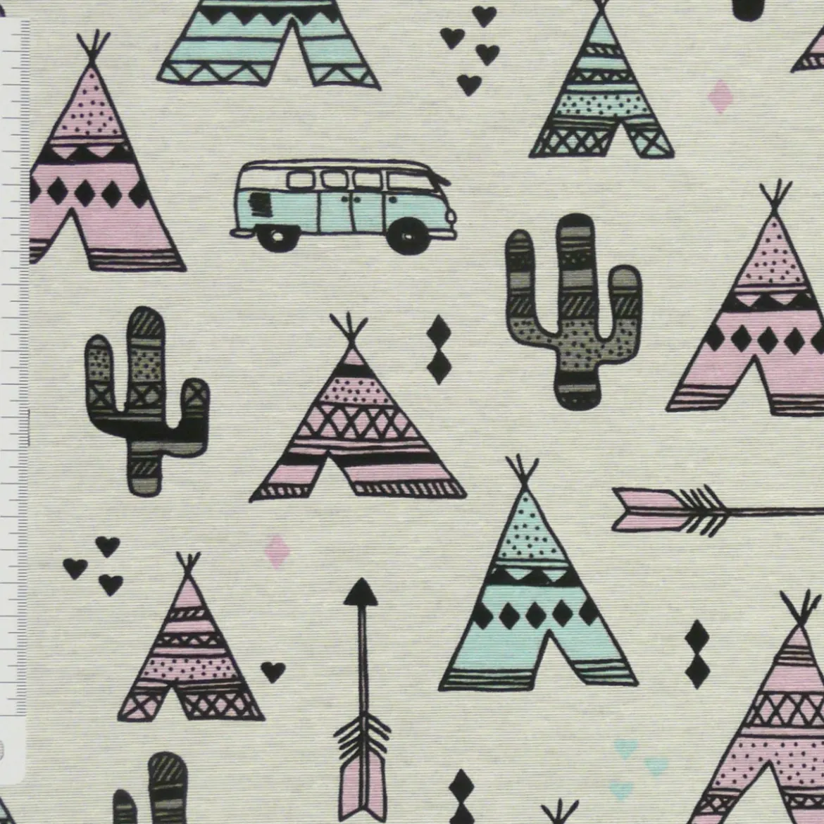 Dekostoff Zelt Kaktus Camper creme mint rosa grau 138cm