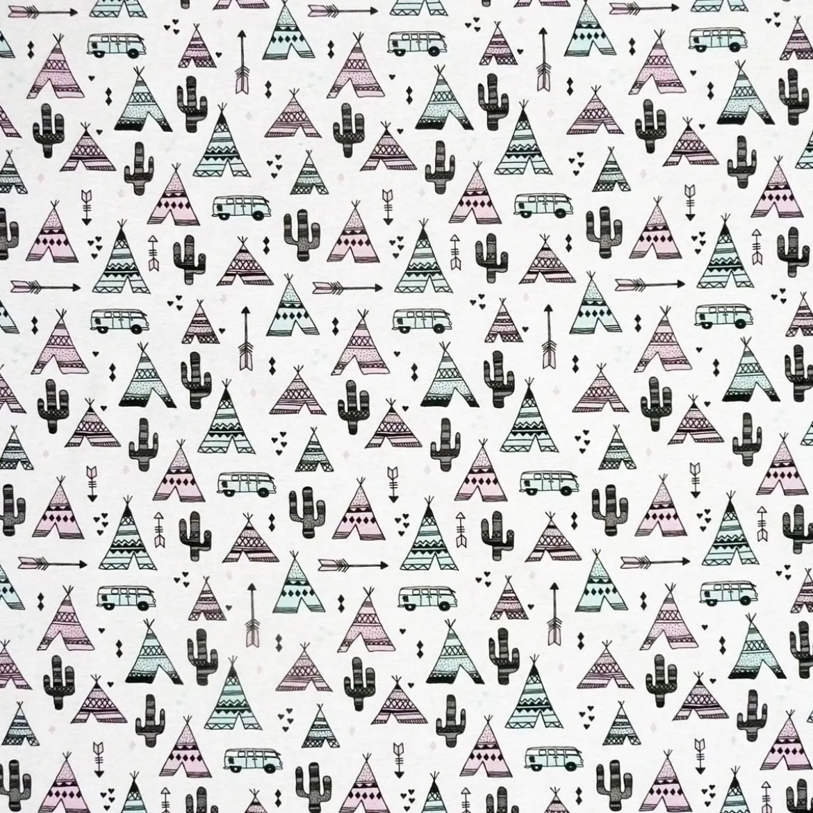 Dekostoff Zelt Kaktus Camper creme mint rosa grau 138cm