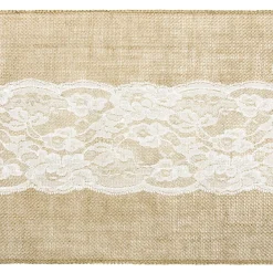 Deko Tischband Jute Sackleinen mit breiter Spitzenborte natur weiß 0,28x2,75m