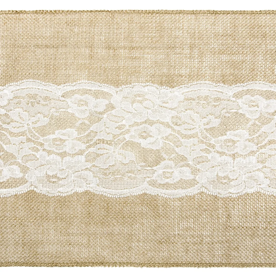 Deko Tischband Jute Sackleinen mit breiter Spitzenborte natur weiß 0,28x2,75m