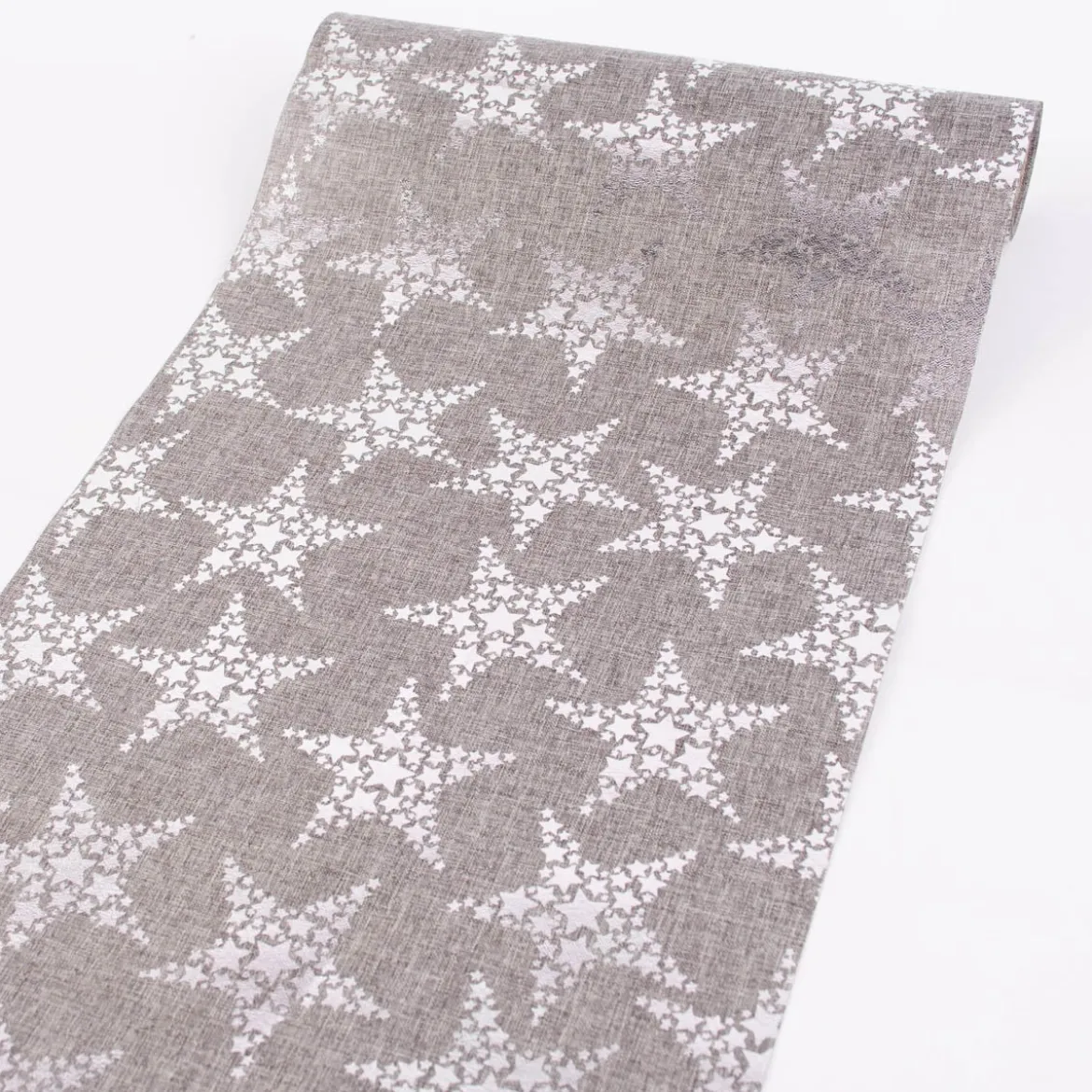 Deko Tischband Sterne metallic grau silberfarbig 28x250cm