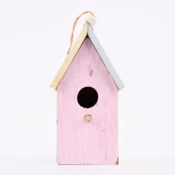 Deko Vogelhaus zum Aufhängen Holz rosa hellblau creme 19x10x7cm