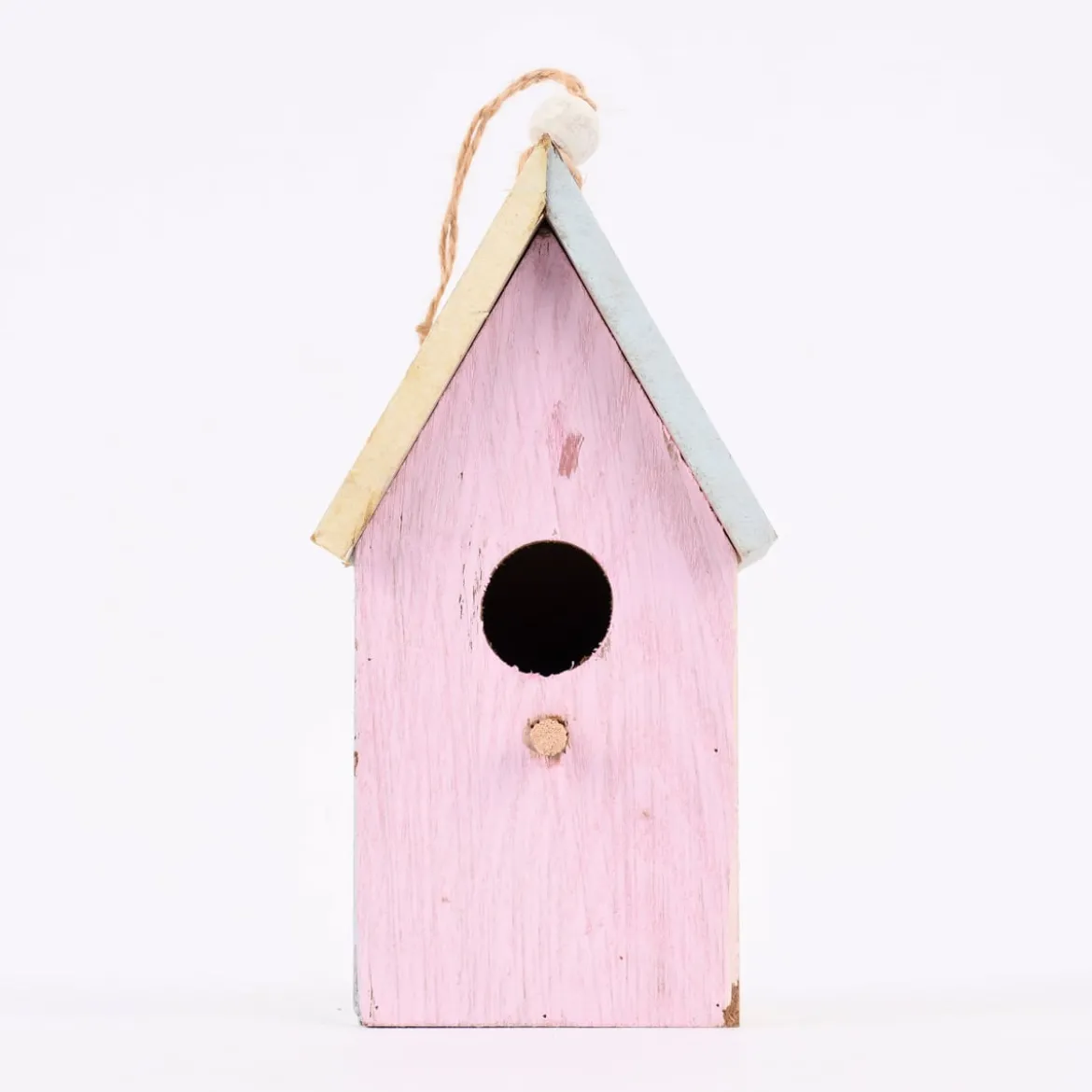 Deko Vogelhaus zum Aufhängen Holz rosa hellblau creme 19x10x7cm