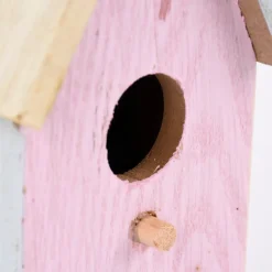 Deko Vogelhaus zum Aufhängen Holz rosa hellblau creme 19x10x7cm