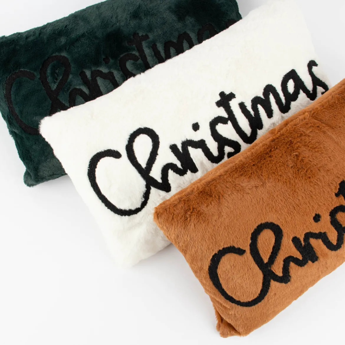 Deko Weihnachtskissen Christmas aus Plüsch dunkelgrün schwarz 30x50cm