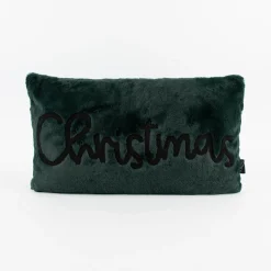 Deko Weihnachtskissen Christmas aus Plüsch dunkelgrün schwarz 30x50cm