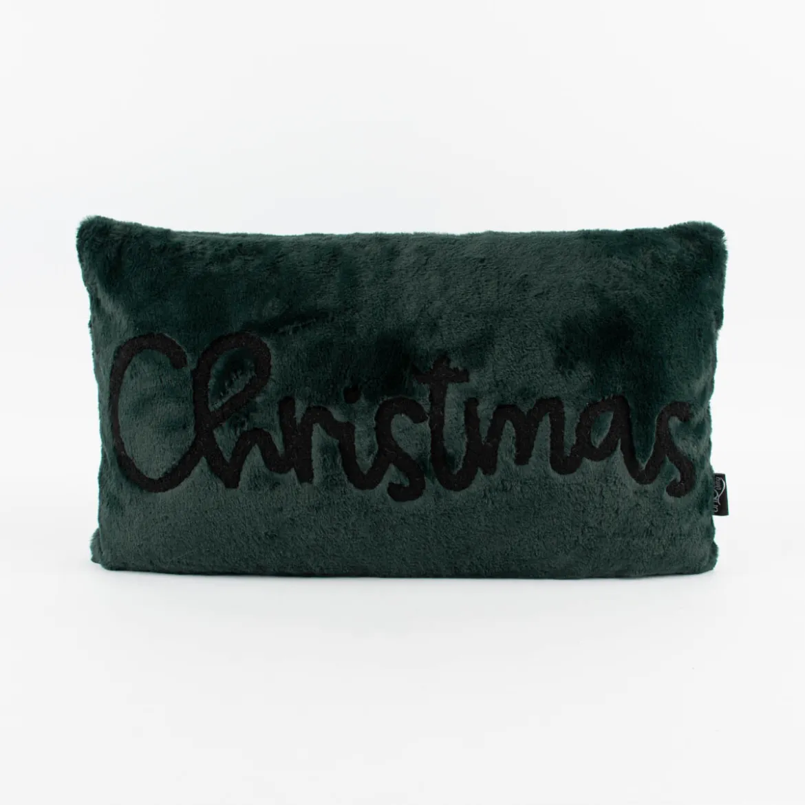 Deko Weihnachtskissen Christmas aus Plüsch dunkelgrün schwarz 30x50cm