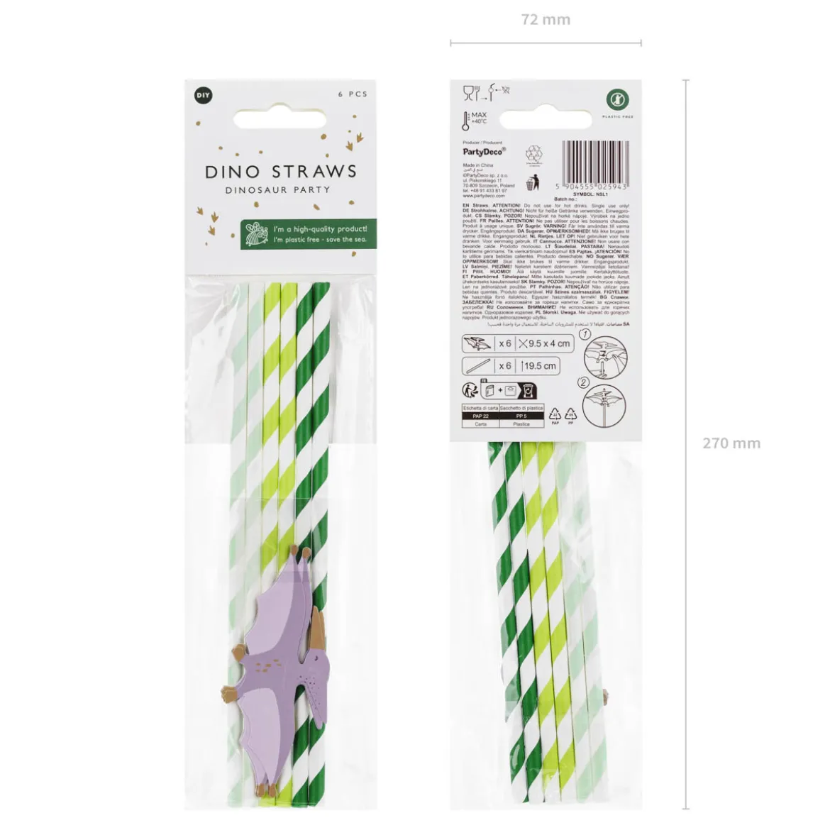Dinosaurier Papierstrohhalme 6er Pack