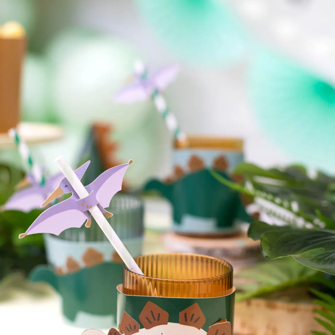 Dinosaurier Papierstrohhalme 6er Pack