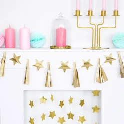 DIY-Girlande mit Quasten und Sternchen goldfarbig 1,3m
