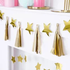 DIY-Girlande mit Quasten und Sternchen goldfarbig 1,3m