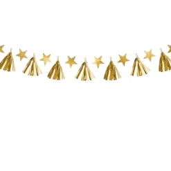 DIY-Girlande mit Quasten und Sternchen goldfarbig 1,3m