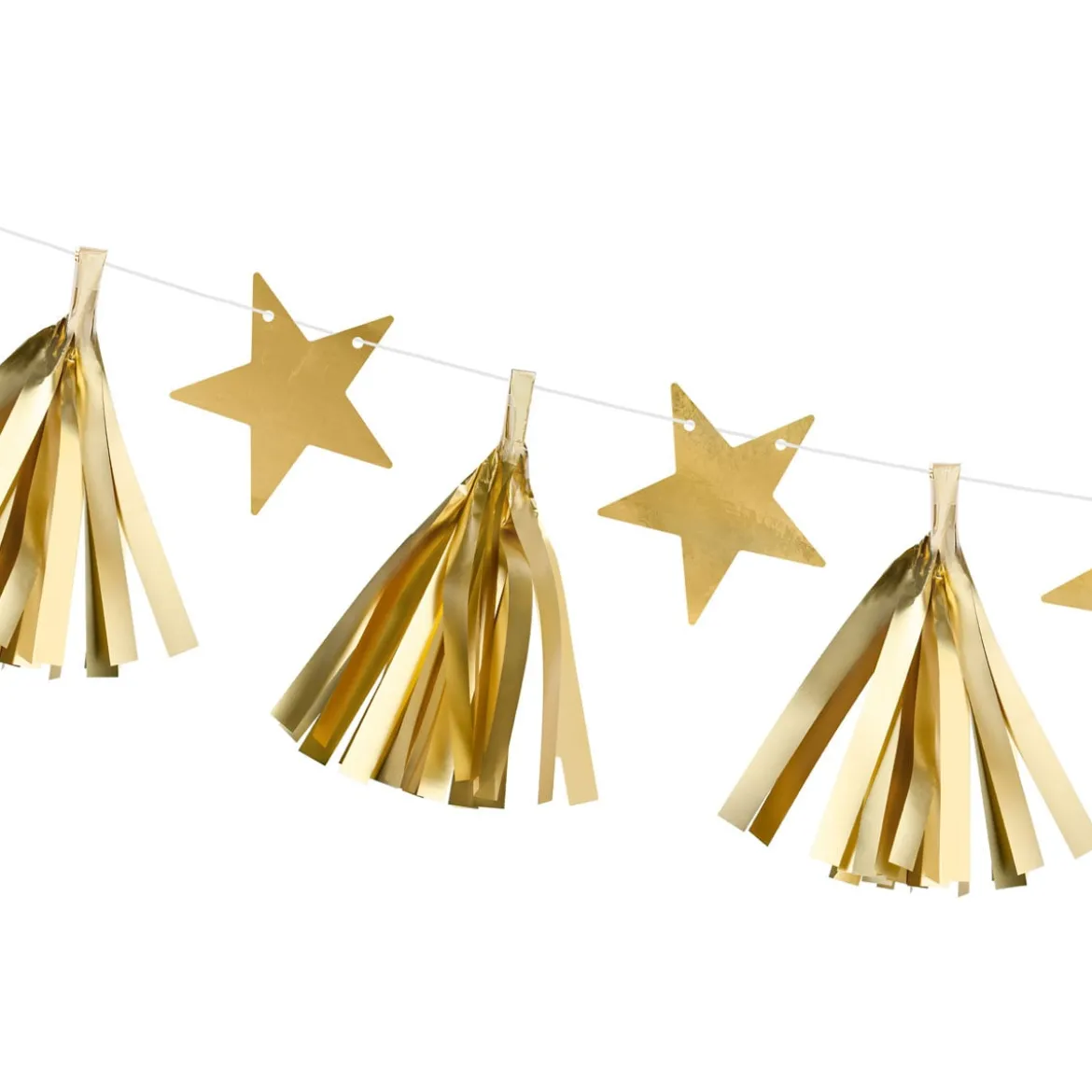 DIY-Girlande mit Quasten und Sternchen goldfarbig 1,3m