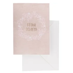 Doppelkarte Frohe Ostern Blumenkranz beige rosa weiß 12x17cm von Grafik Werkstatt