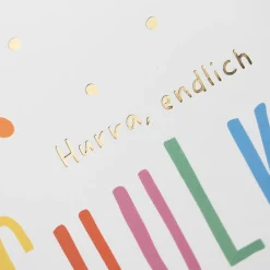 Doppelkarte Hurra, endlich SCHULKIND weiß bunt 12x17cm von Grafik Werkstatt