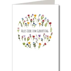 Doppelkarte mit Umschlag Alles Liebe zum Geburtstag Blumenkreis weiß bunt A6 von KEITCARDS