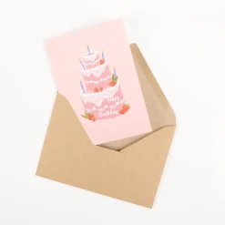 Doppelkarte mit Umschlag Happy Birthday Erdbeertorte rosa rot A6 von KEITCARDS
