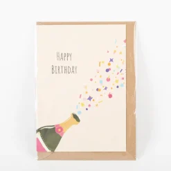 Doppelkarte mit Umschlag Happy Birthday mit Sektflasche und Konfetti A6 von KEITCARDS