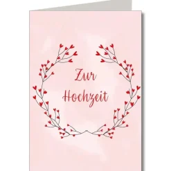 Doppelkarte mit Umschlag Zur Hochzeit Herzchenkranz rosa rot A6 von KEITCARDS
