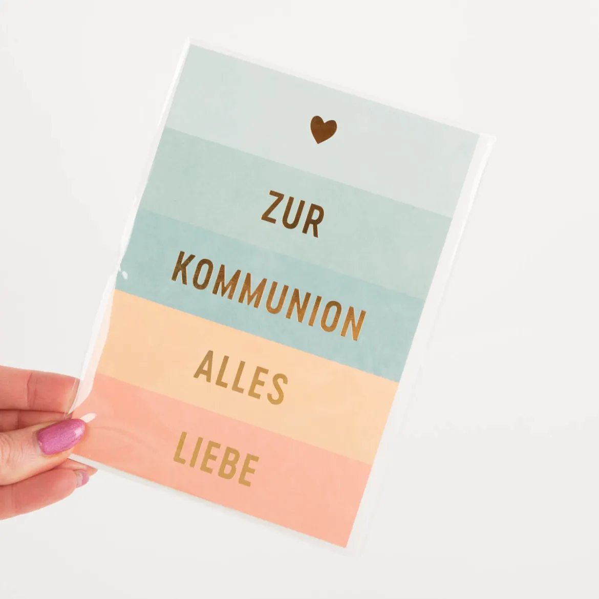 Doppelkarte Zur Kommunion alles Liebe 12x17cm Streifen mit Goldveredelung von Grafik Werkstatt