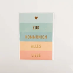 Doppelkarte Zur Kommunion alles Liebe 12x17cm Streifen mit Goldveredelung von Grafik Werkstatt