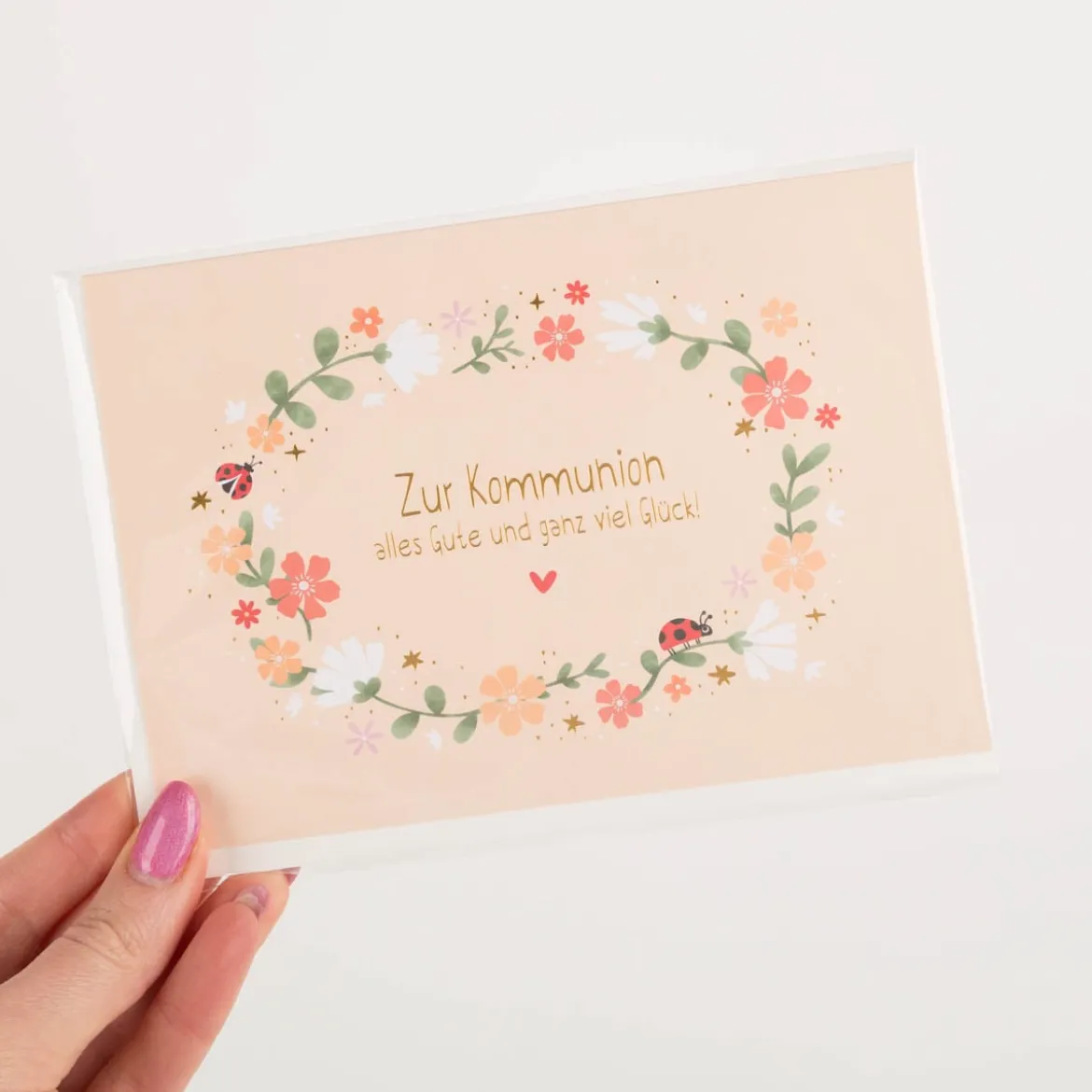 Doppelkarte Zur Kommunion... 12x17cm Blumenkranz mit Goldveredelung von Grafik Werkstatt