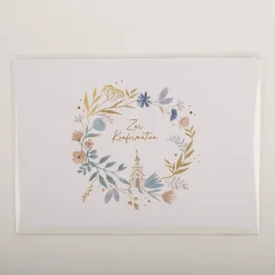 Doppelkarte Zur Konfirmation 12x17cm Kirche Blumenkranz mit Goldveredelung von Grafik Werkstatt