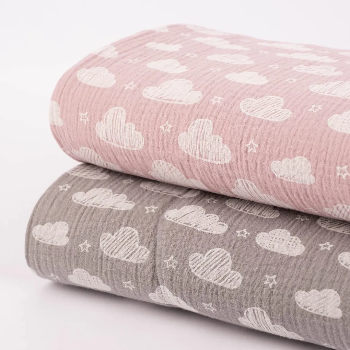 Double Gauze Musselinstoff Meterware Jeron Wolken grau weiß 1,35m Breite
