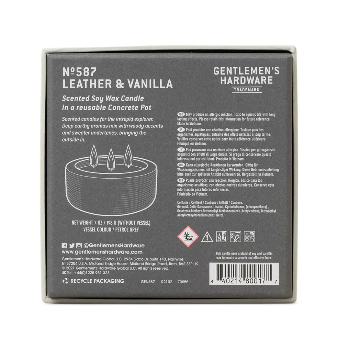 Duftkerze Sojakerze Concrete Candle Leather & Vanilla von Gentlemen´s Hardware