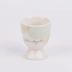 Eierbecher aus Porzellan Guten Appetit grafisch pastell weiß mint beige gold 5x6cm von der Schreibkram Manufaktur