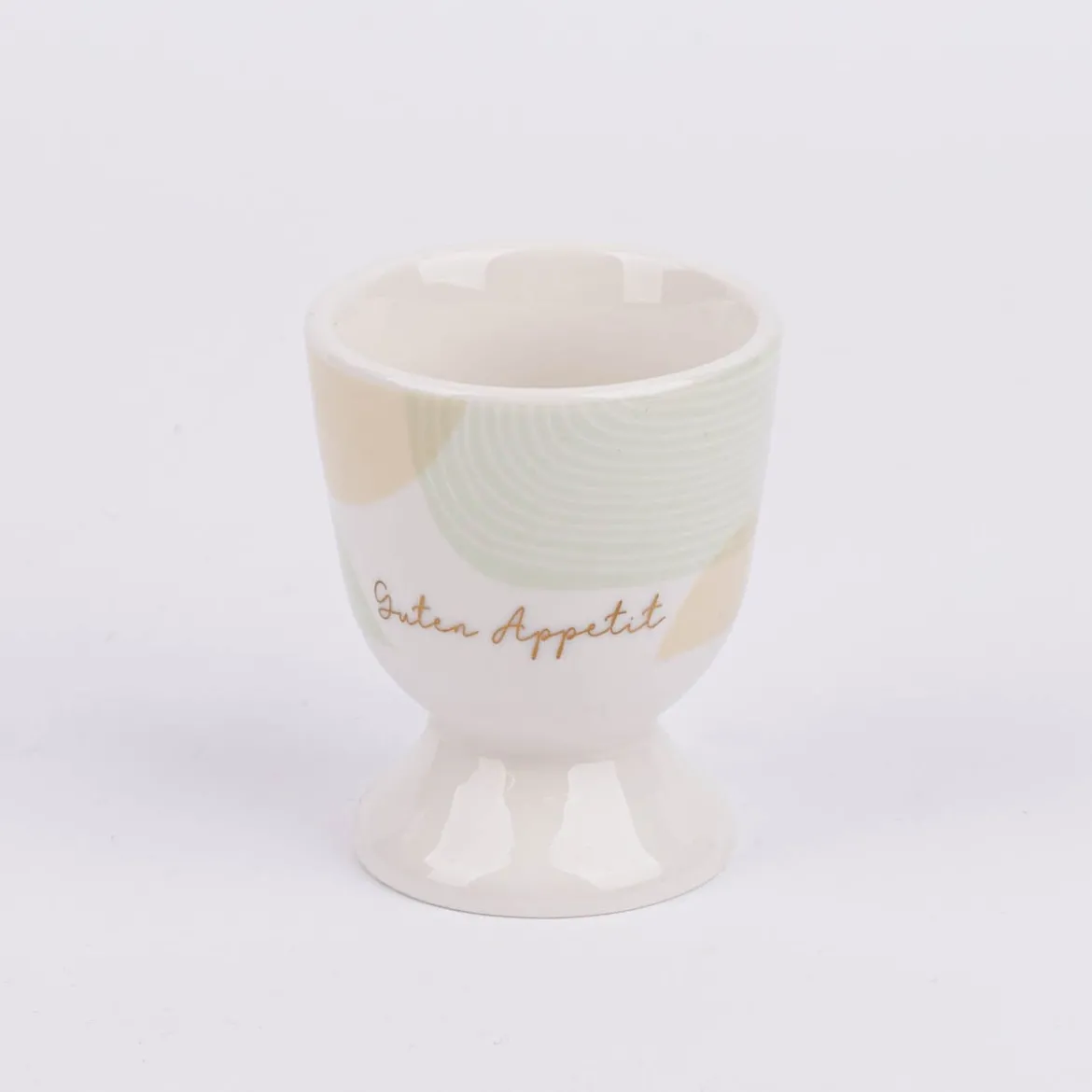 Eierbecher aus Porzellan Guten Appetit grafisch pastell weiß mint beige gold 5x6cm von der Schreibkram Manufaktur