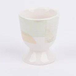 Eierbecher aus Porzellan Guten Appetit grafisch pastell weiß mint beige gold 5x6cm von der Schreibkram Manufaktur