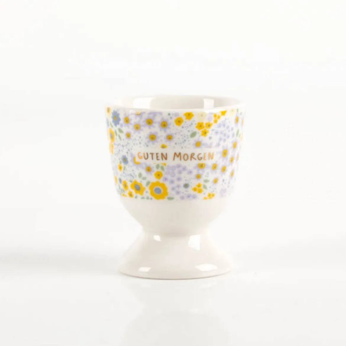 Eierbecher "Guten Morgen" Blümchen gelb lila Porzellan 5x6cm von Grafik Werkstatt