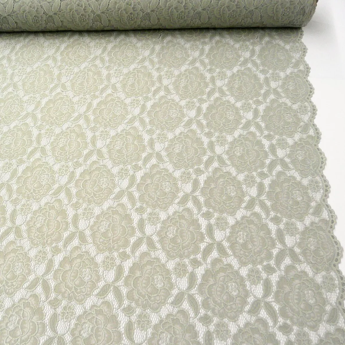 Elastische Spitze Blumen mit Wellen Abschluss beidseitig grau