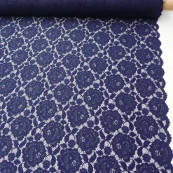 Elastische Spitze Blumen mit Wellen Abschluss beidseitig dunkelblau