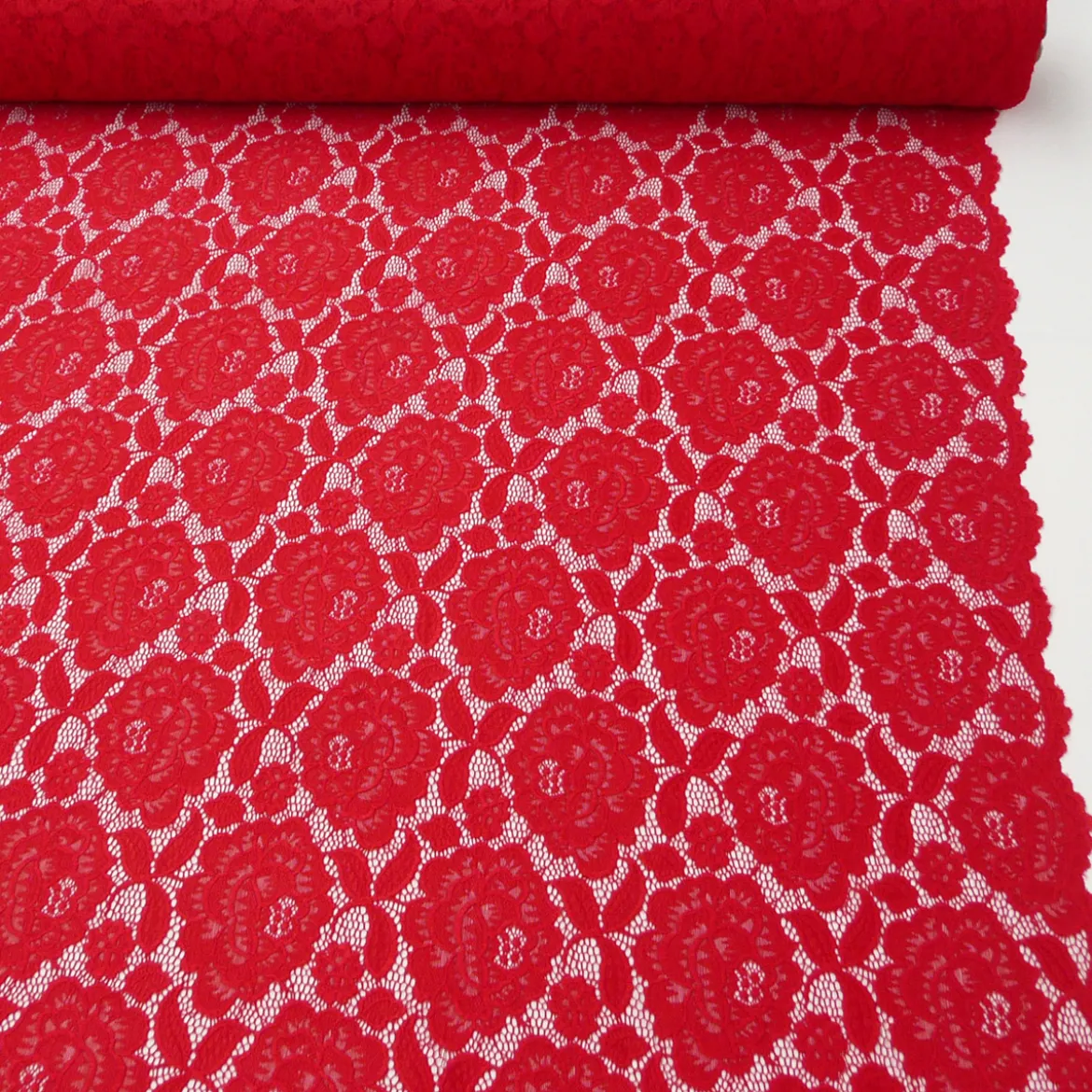 Elastische Spitze Blumen mit Wellen Abschluss beidseitig rot