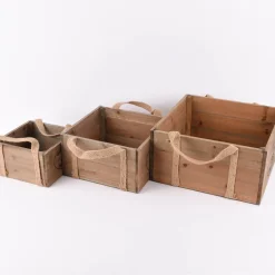3er Set Aufbewahrungsboxen Natural Organics aus Holz mit Jutehenkeln natur verschiedene Größen