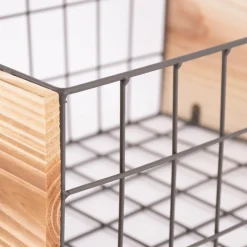3er Set Aufbewahrungsbox Holzkiste Gitter Holz natur grau verschiedene Größen