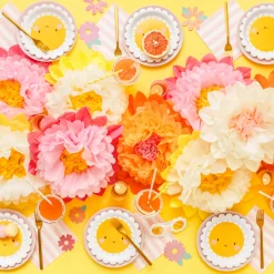 3er Set Blumen aus Seidenpapier pink orange gelb 35cm