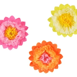 3er Set Blumen aus Seidenpapier pink orange gelb 35cm